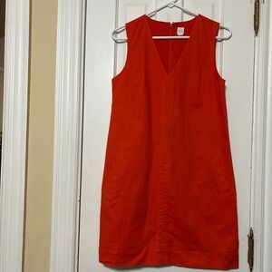 Gap Womens Red Orange Linen Cotton Blend V-Neck Sleeveless Shift Dress XS